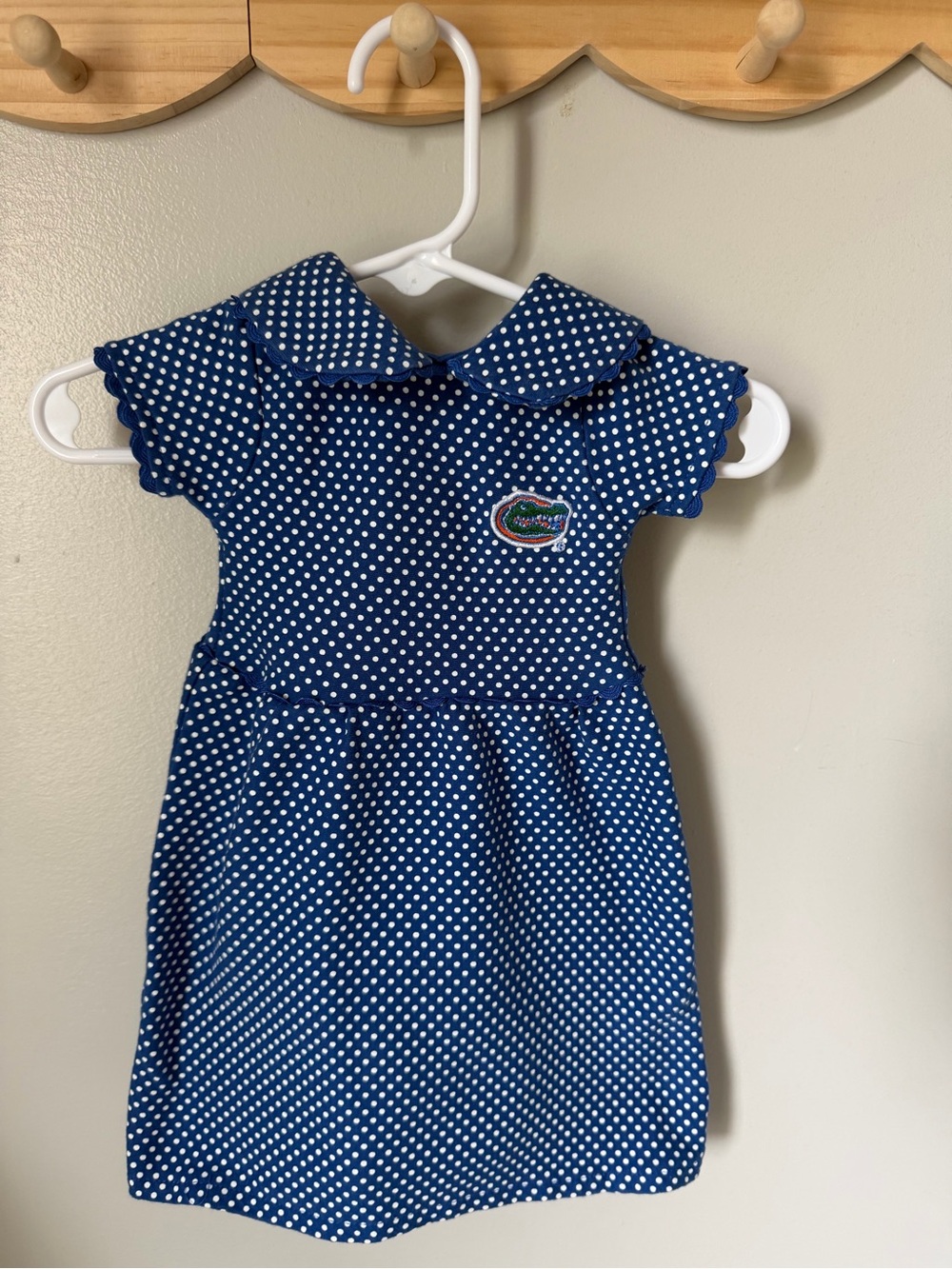 Two Feet Ahead Girls NB Blue White Polka Dot Florida Gators Cotton Dress
